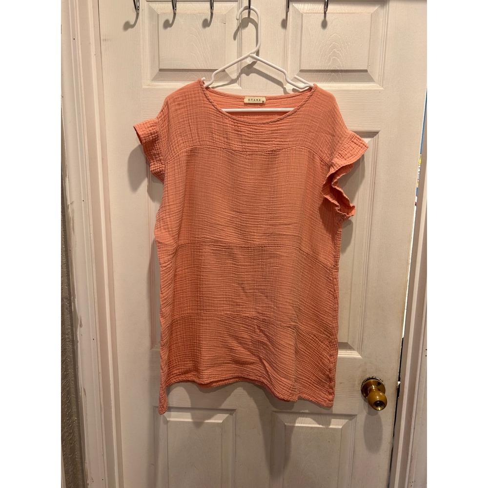 STARK X Women Pink Peach Cotton Gauze Ruffle Short Sleeve Top Dress Made in USA
